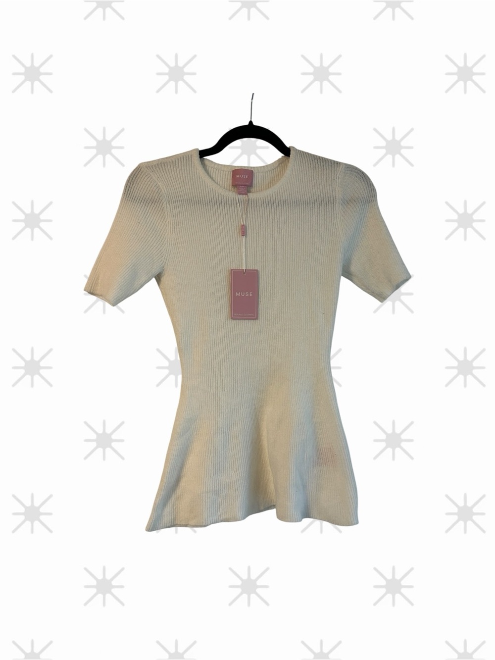 NWT Women's Muse Cream Ribbed Peplum Short-Sleeve Top Size S